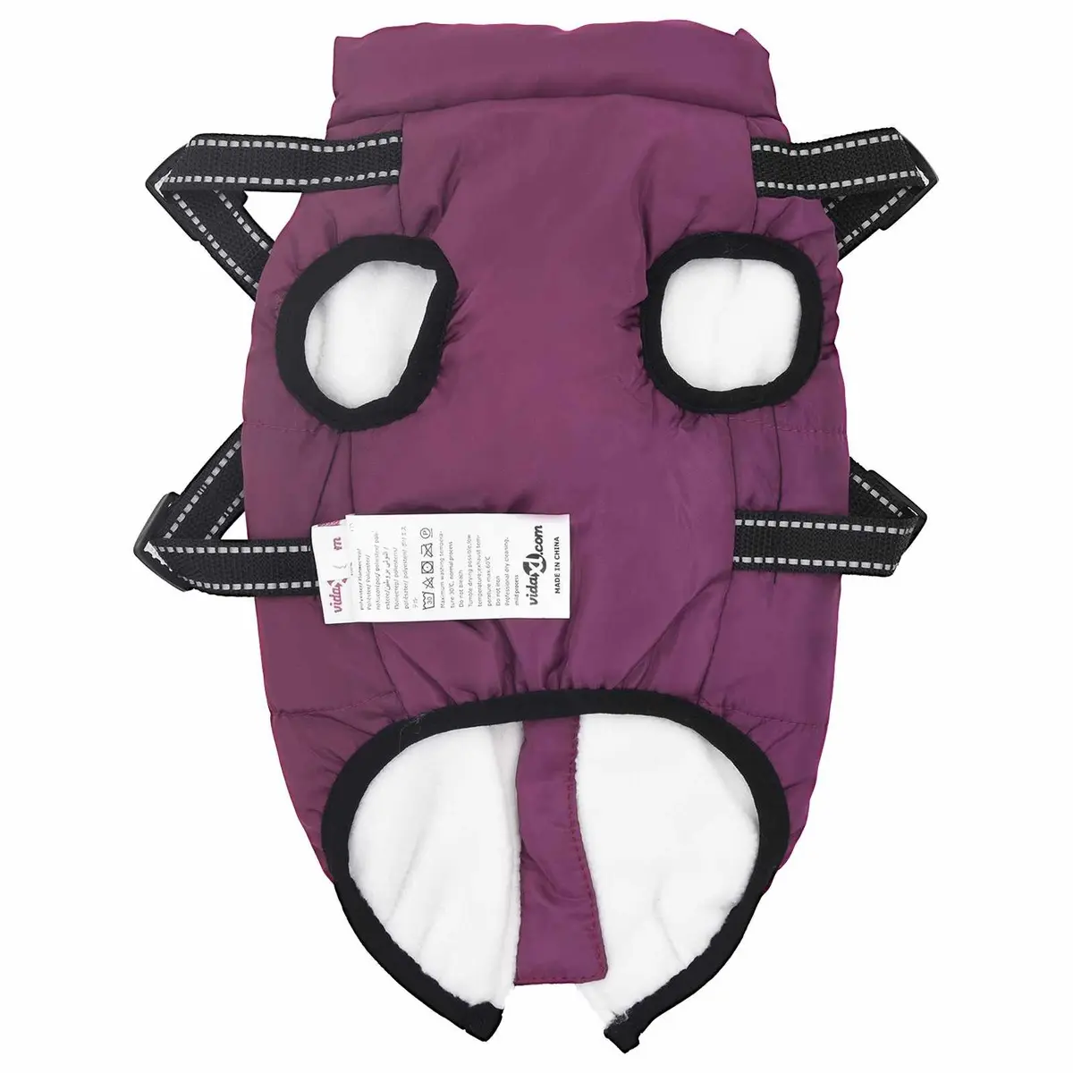 Dog Coat Waterproof Windproof Adjustable Harness Fleece Polyester L28 Purple