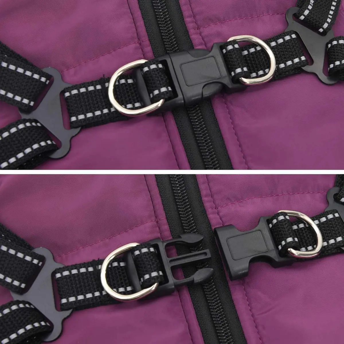 Dog Coat Waterproof Windproof Adjustable Harness Fleece Polyester L28 Purple