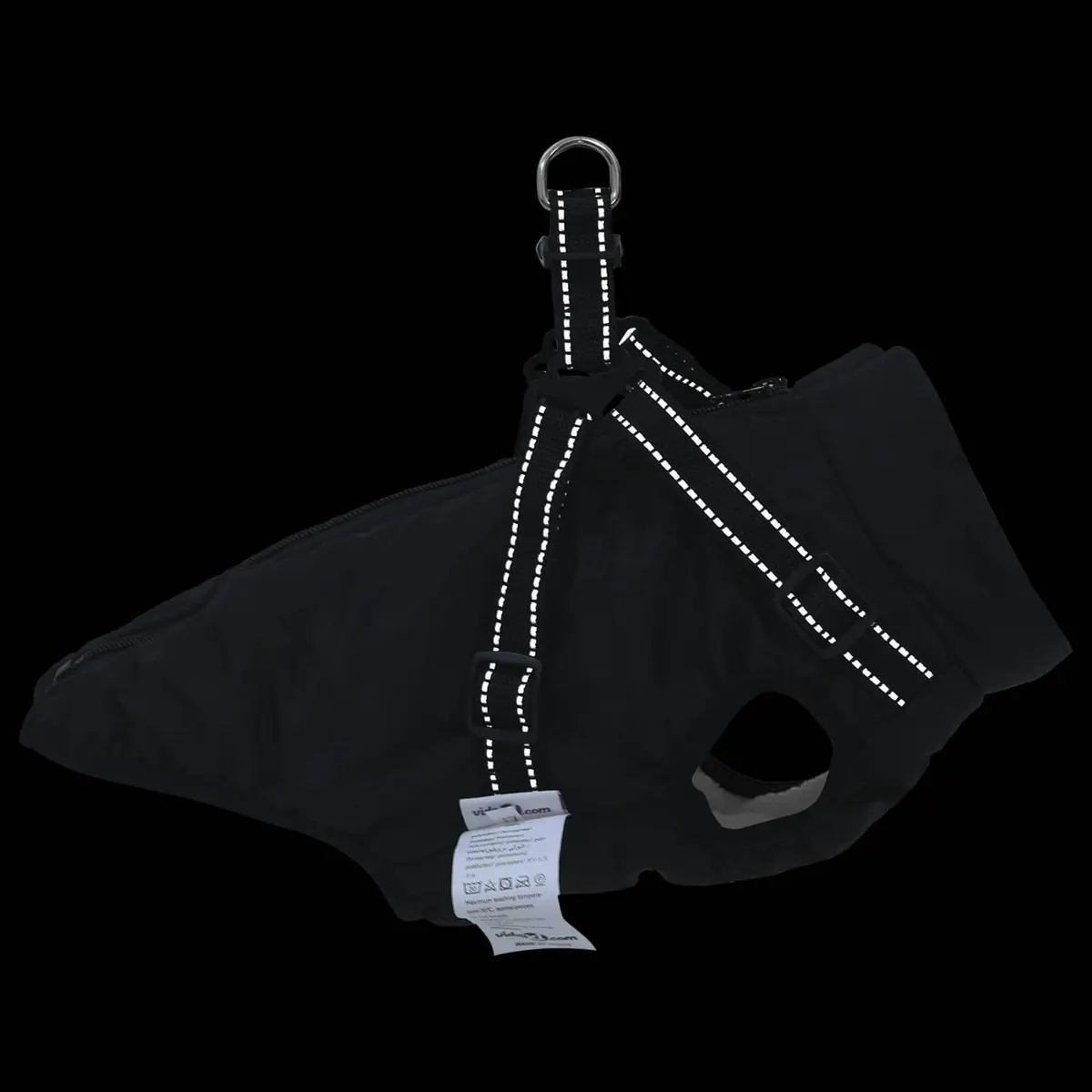 Dog Coat Water-resistant Windproof Adjustable L32 Black Fleece Polyester