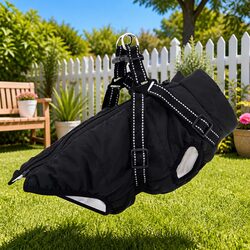 Dog Coat Black L40 Fleece Polyester Water-Resistant Windproof Outdoor Pet Jacket