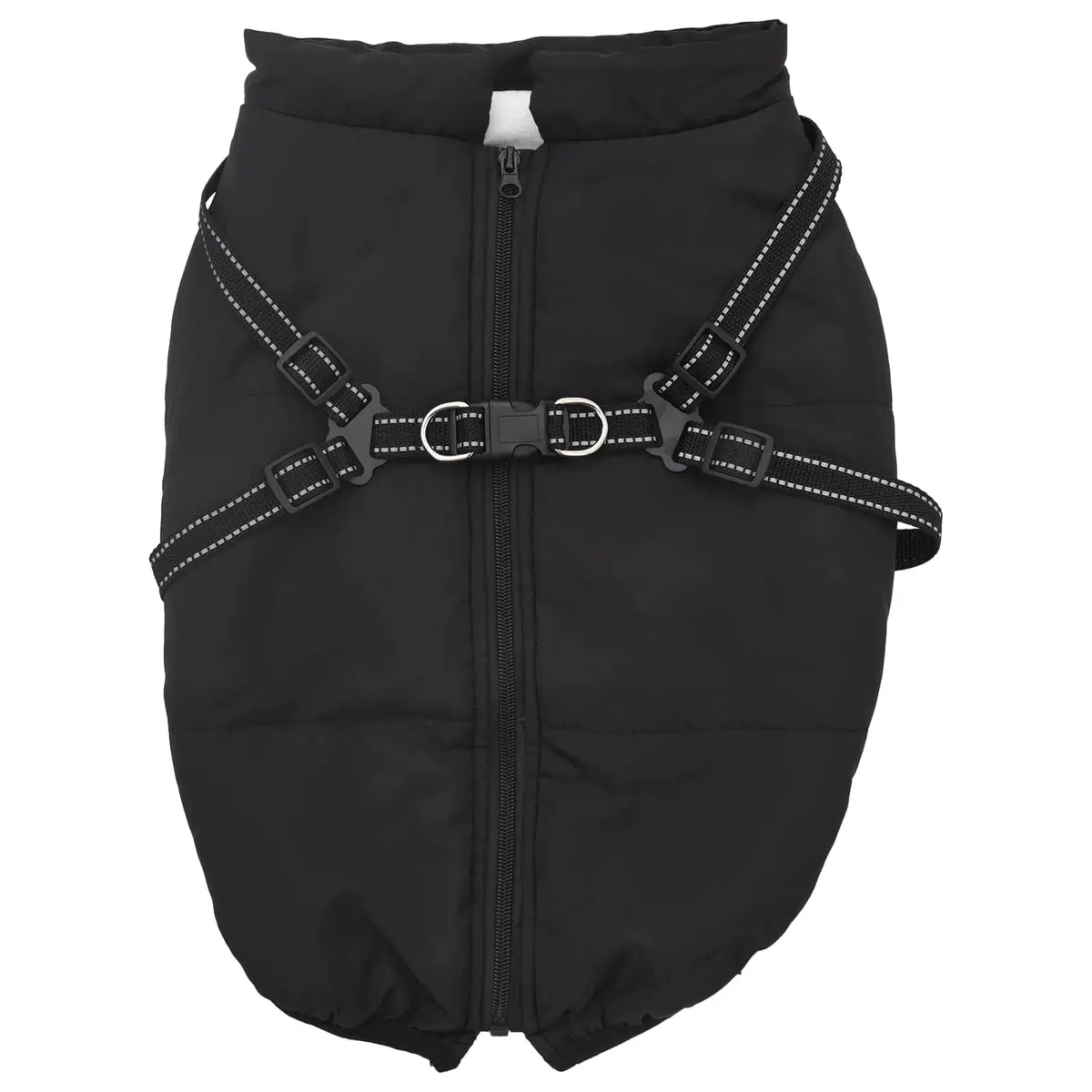 Dog Coat Water-resistant Windproof Adjustable L44 Black Fleece Polyester
