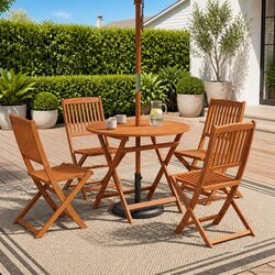 Outdoor Furniture Set 5pc Solid Eucalyptus Wood Foldable Patio Garden Dining
