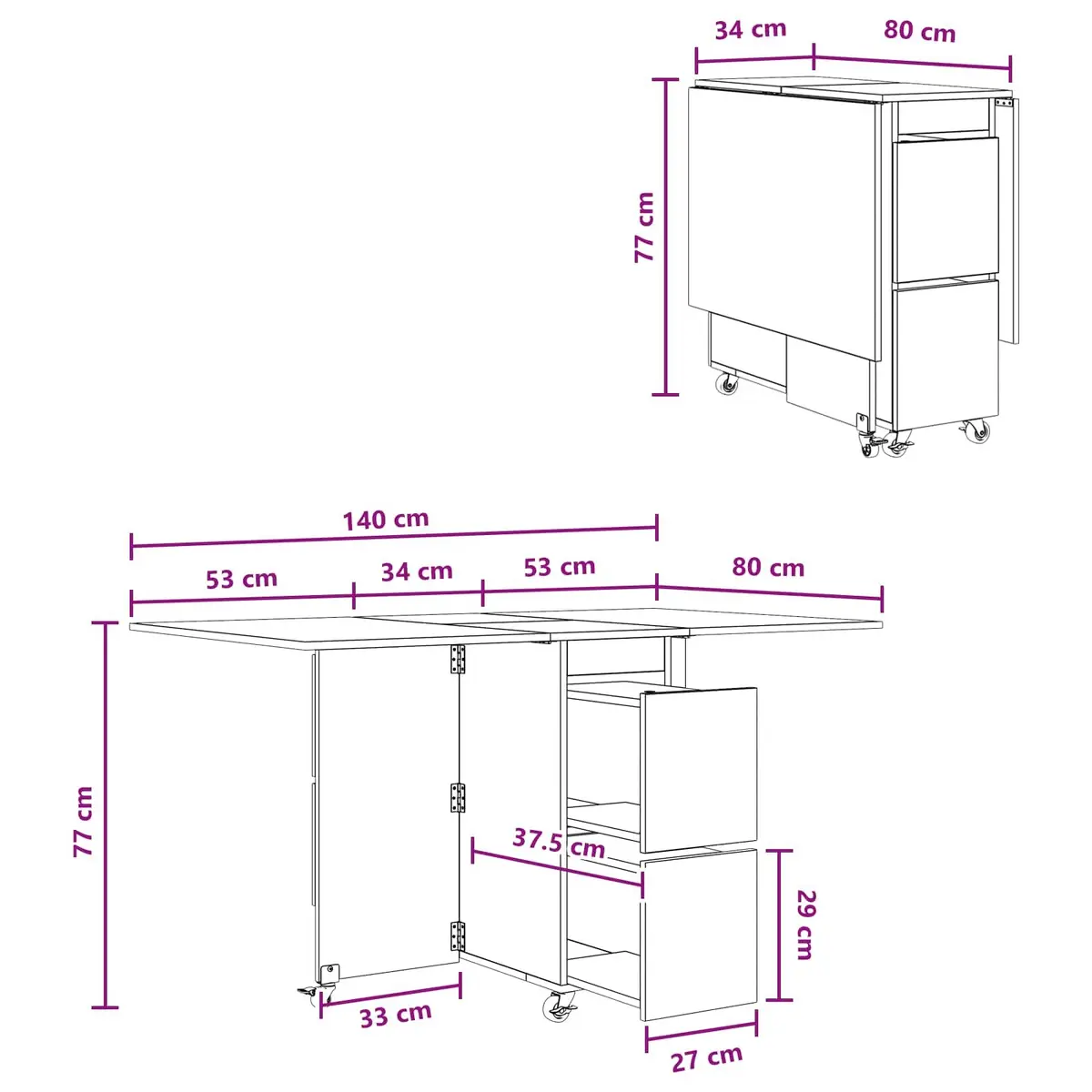 Dining Table Extendable 140x80x77cm White Engineered Wood