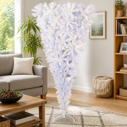 Artificial Christmas Tree 240cm White with LED Lights Steel Stand Indoor Outdoor