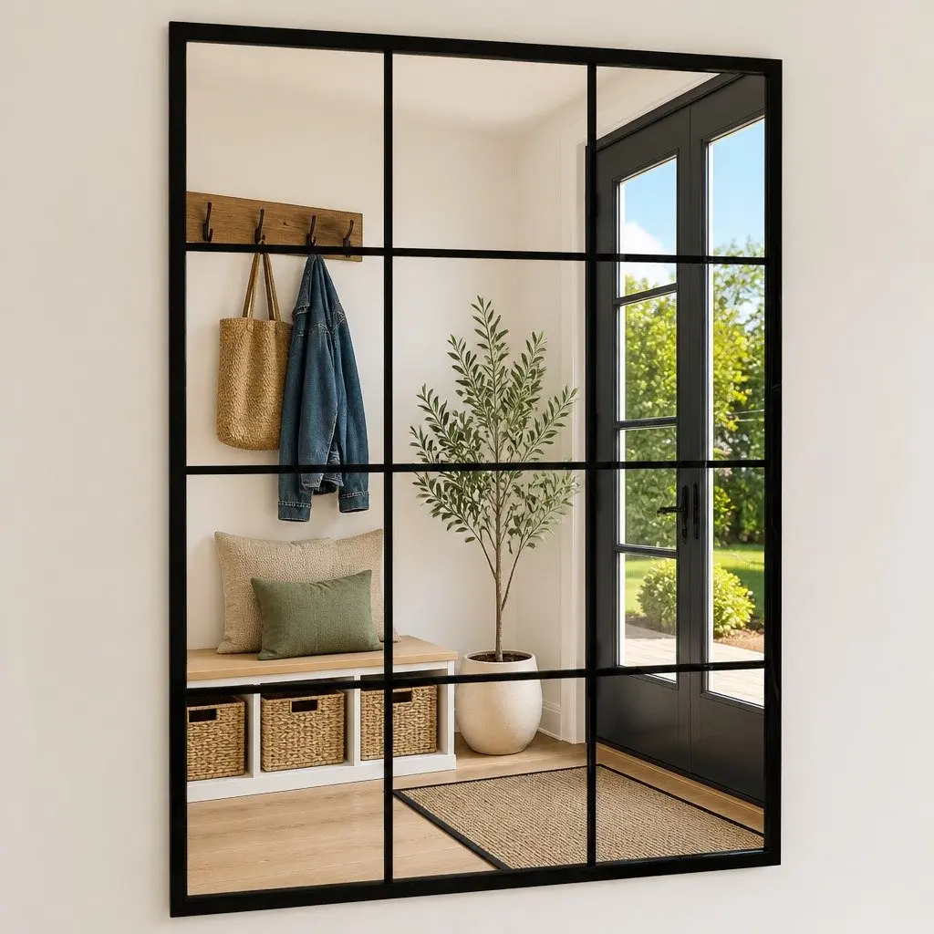 Wall Mirror Black 80x60 cm Metal Frame Hanging Indoor Home Decor
