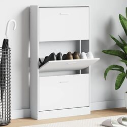 Shoe Cabinet White 59x17x108 cm Storage Organiser with 3 Drawers Hallway