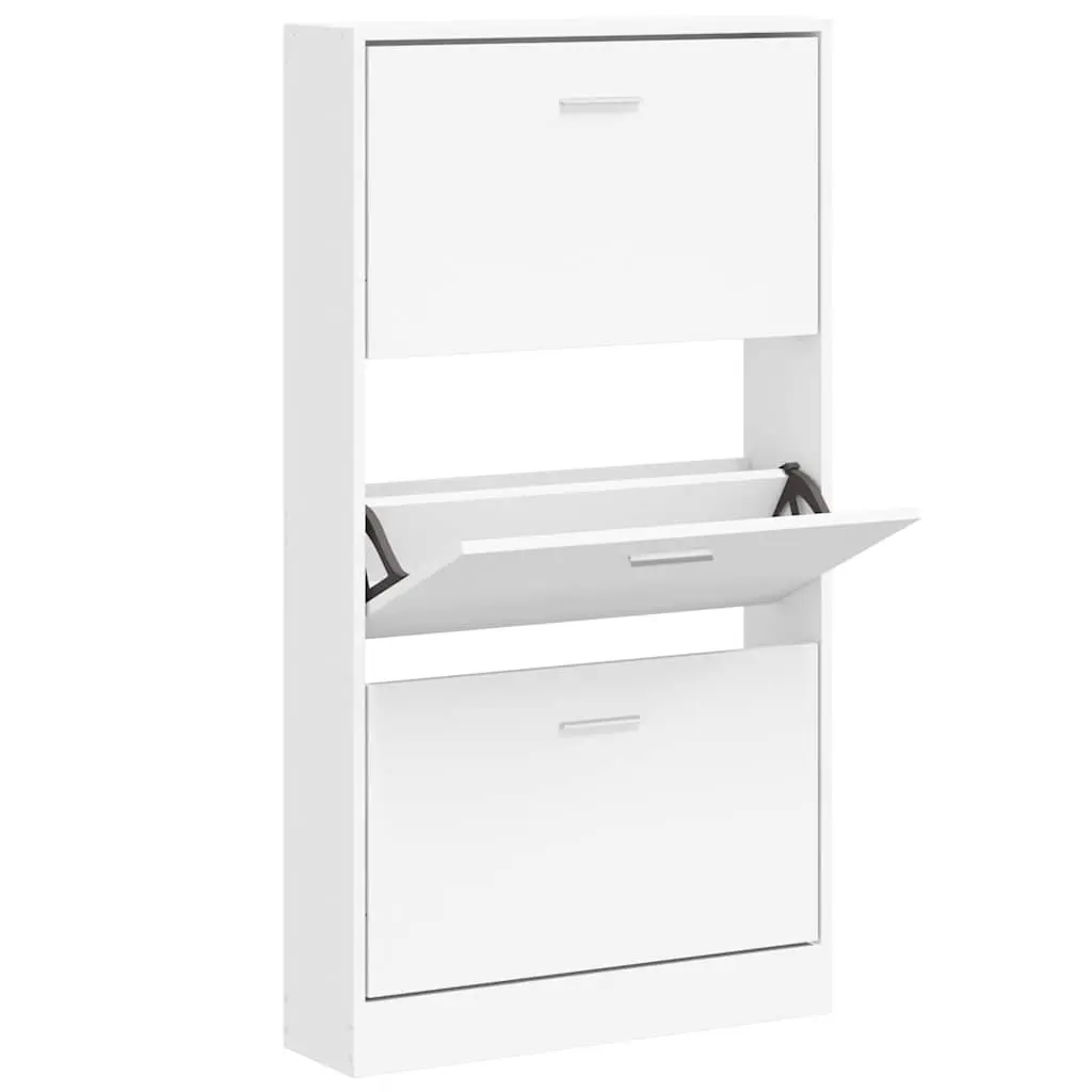 Shoe Cabinet White 59x17x108 cm Storage Organiser with 3 Drawers Hallway