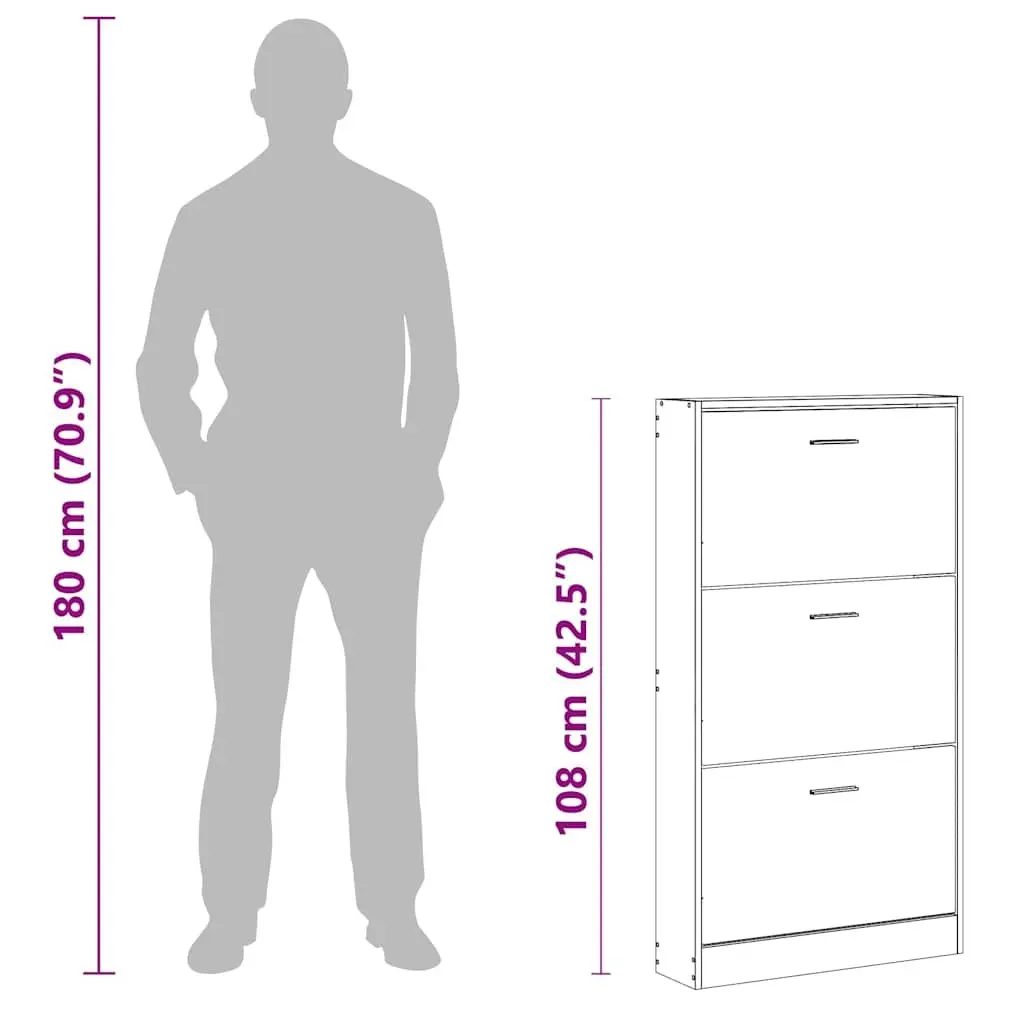 Shoe Cabinet White 59x17x108 cm Storage Organiser with 3 Drawers Hallway
