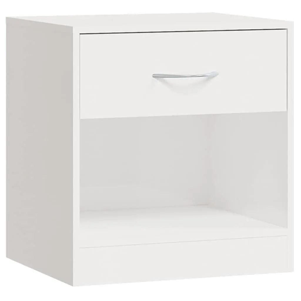 Bedside Cabinets 2 Pieces White High Gloss Nightstand with Drawer and Shelf