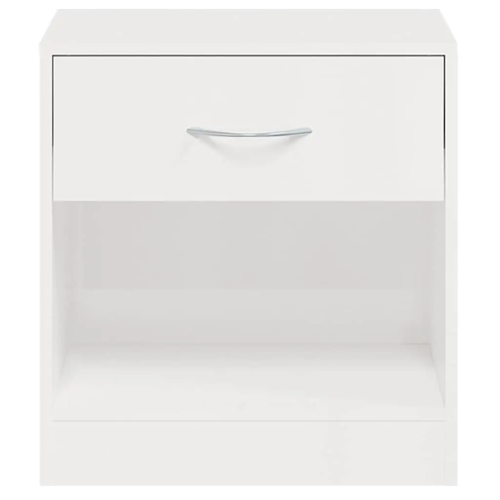 Bedside Cabinets 2 Pieces White High Gloss Nightstand with Drawer and Shelf
