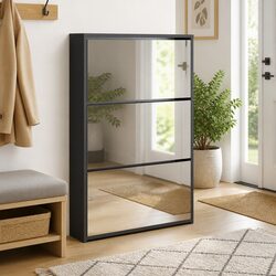 Shoe Cabinet with Mirror 3-Layer Storage Black 63x17x102.5cm Hallway Entrance
