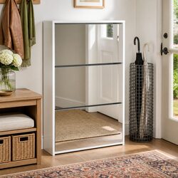 Shoe Cabinet with Mirror 3-Layer Storage White Modern Hallway Entrance Organiser