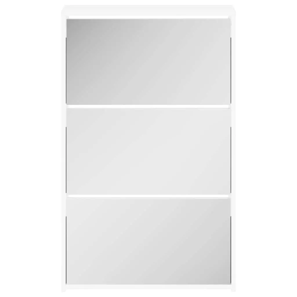 Shoe Cabinet with Mirror 3-Layer Storage White Modern Organiser for Hallway Entryway