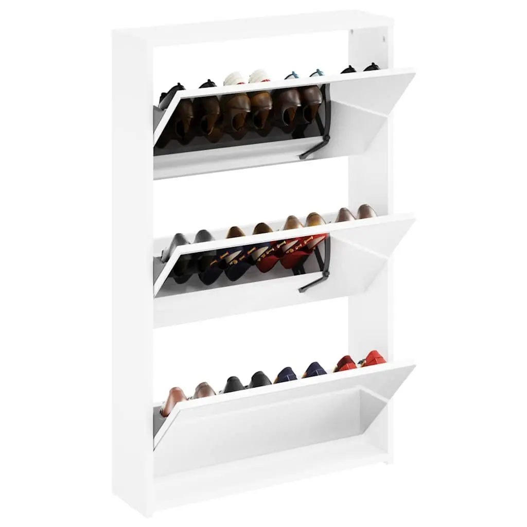 Shoe Cabinet with Mirror 3-Layer Storage White Modern Organiser for Hallway Entryway
