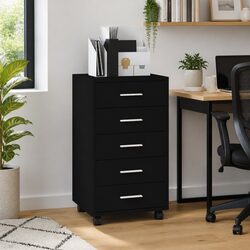 Drawer Cabinet with Castors Black Storage Solution Office Study Furniture