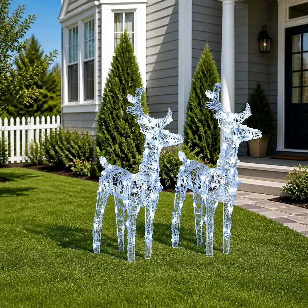 Christmas Reindeer Outdoor Decoration 2 Piece Acrylic Cold White 80 LED Lights