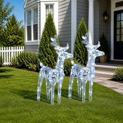 Christmas Reindeer Outdoor Decoration 2pc Cold White 80 LED Lights Acrylic Yard