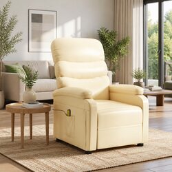 Massage Chair Cream Faux Leather Reclining Electric Vibration 6 Point Relaxation