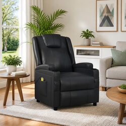 Electric Massage Chair Black Reclining Armchair 6 Points Vibration Hand Control