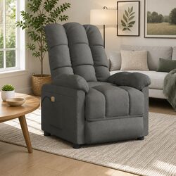 Massage Chair Grey Fabric Electric Reclining Vibration 6 Points Hand Control
