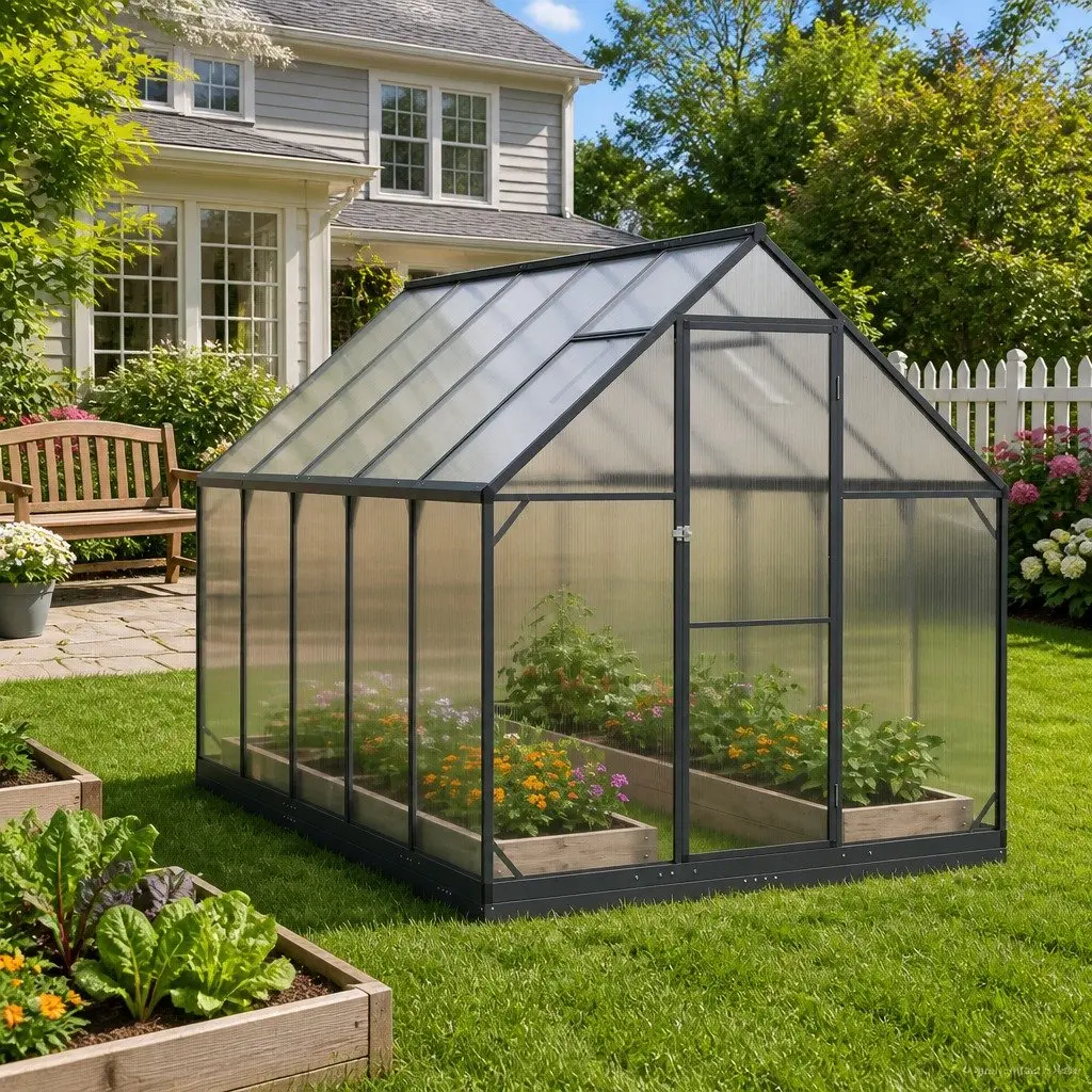 Garden Greenhouse Tunnel with Door Adjustable Height Anthracite