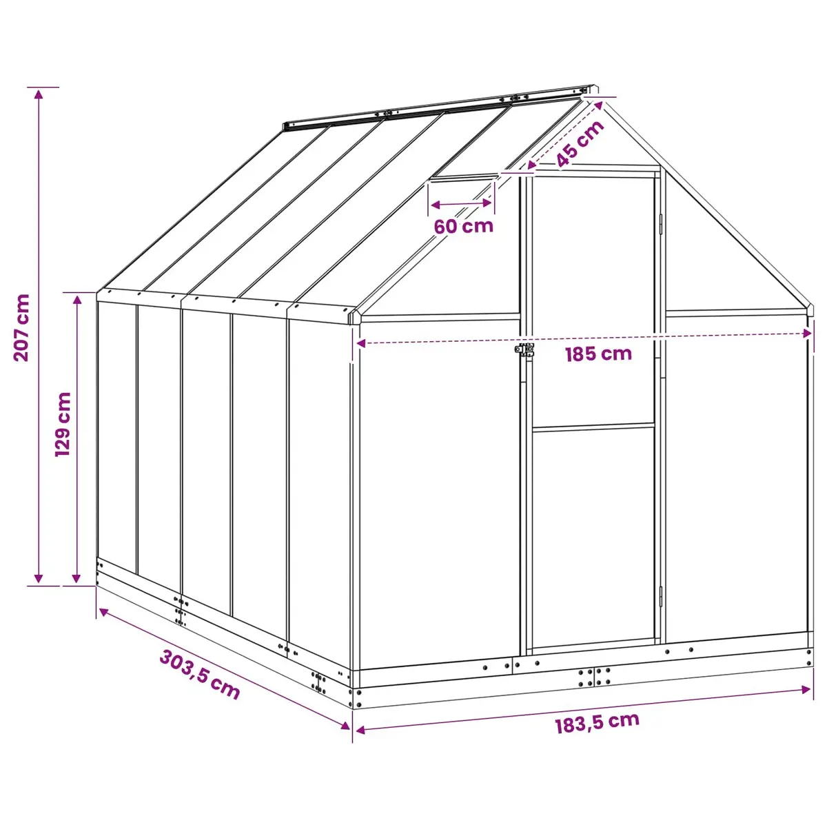 Garden Greenhouse Tunnel with Door Adjustable Height Anthracite