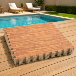 Pool Ground Mat 6 Pieces EVA Foam Brown Modular Poolside Non-Slip Water