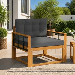 Outdoor Middle Sofa Section Acacia Wood Natural Brown Patio Lounge Furniture