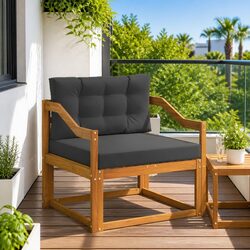 Outdoor Middle Sofa Section Solid Acacia Wood Slat Back Patio Lounge Furniture