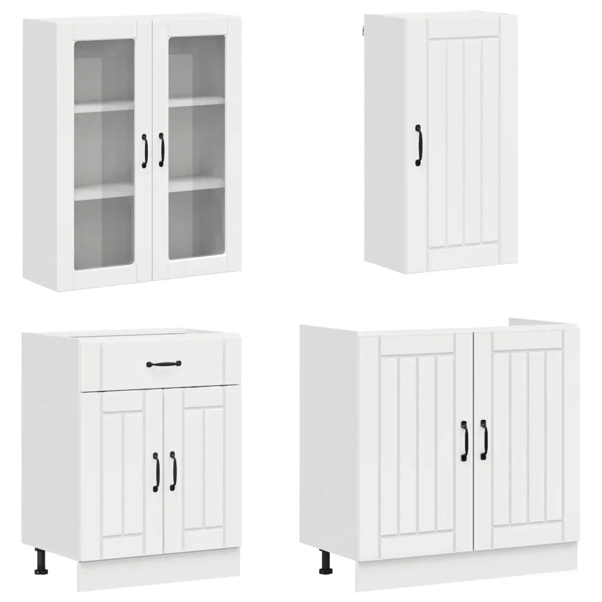 Kitchen Unit 8 pcs High Gloss White Engineered Wood Cabinet Storage Furniture