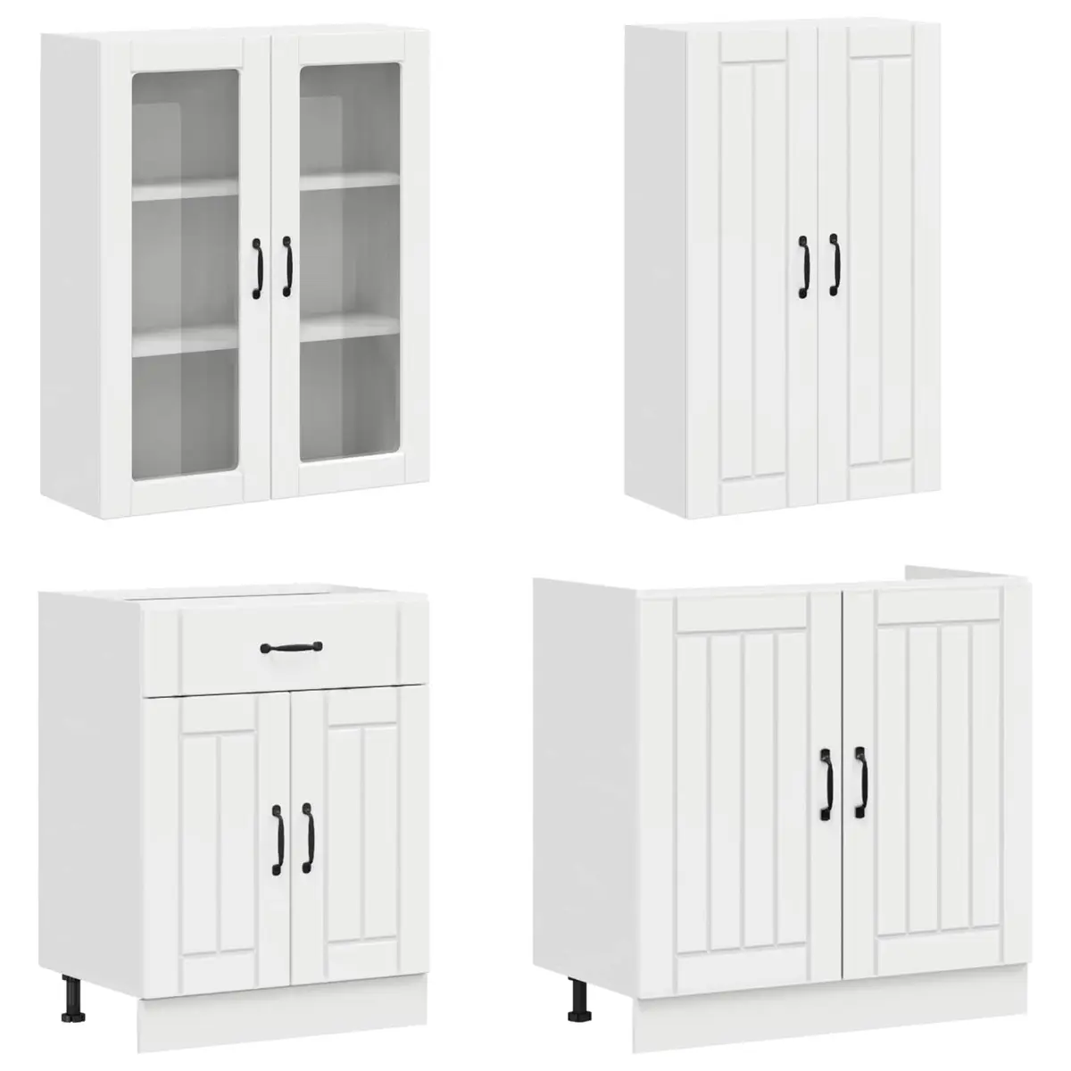 Kitchen Unit 8 Piece High Gloss White Engineered Wood Storage Cabinet Set