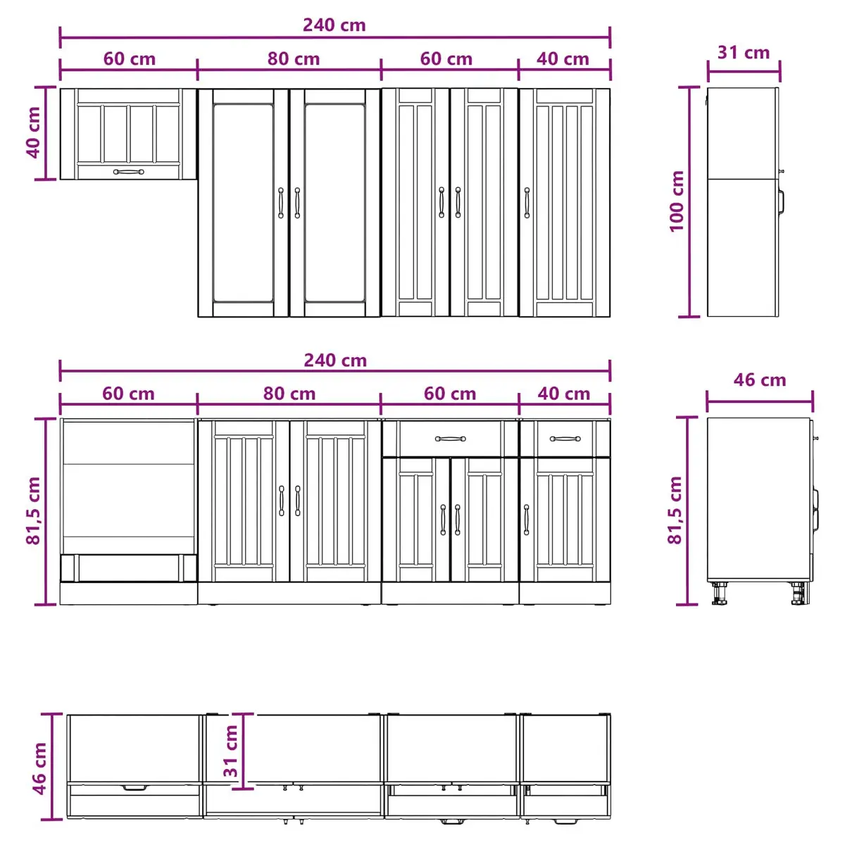 Kitchen Unit 8 Piece High Gloss White Engineered Wood Storage Cabinet Set