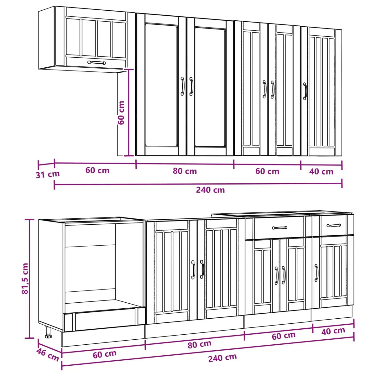 Kitchen Unit 8 Piece High Gloss White Engineered Wood Storage Cabinet Set
