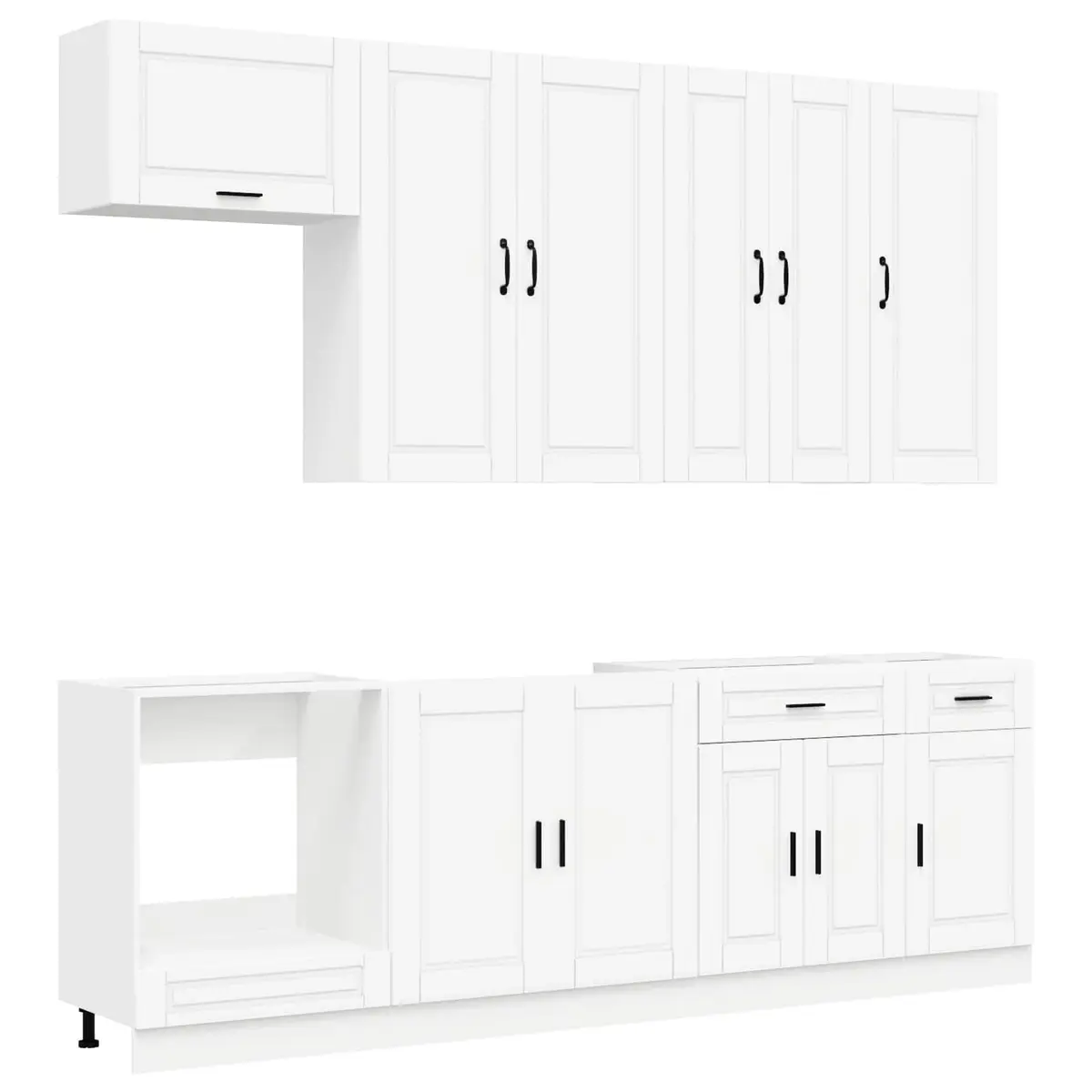 Kitchen Unit Engineered Wood Storage Cabinet 8 Piece White