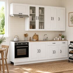 Kitchen Unit White Engineered Wood Storage Cabinet Modern Design 8 Pieces