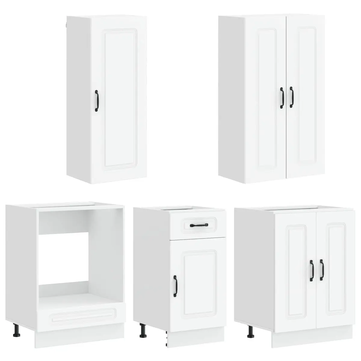 Kitchen Cabinet Unit 5 Piece Adjustable White Engineered Wood Storage Organiser
