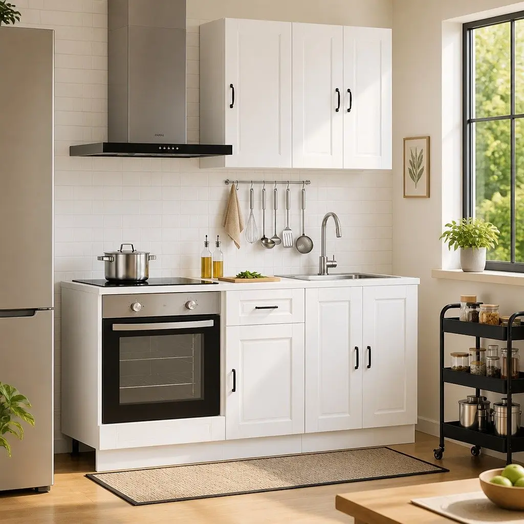Kitchen Unit 5 Piece White Engineered Wood Cabinet Storage Furniture Modern