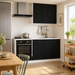 5 Piece Black Kitchen Cabinet Unit Engineered Wood Storage Furniture