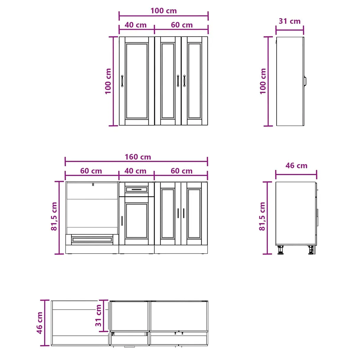 Kitchen Unit PORTO 5 Piece High Gloss White Storage Cabinet Engineered Wood