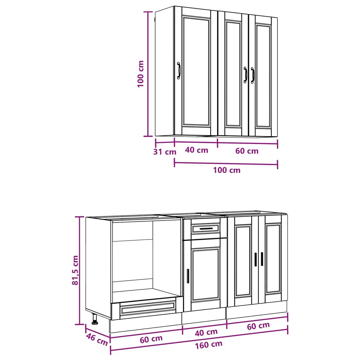 Kitchen Unit PORTO 5 Piece High Gloss White Storage Cabinet Engineered Wood