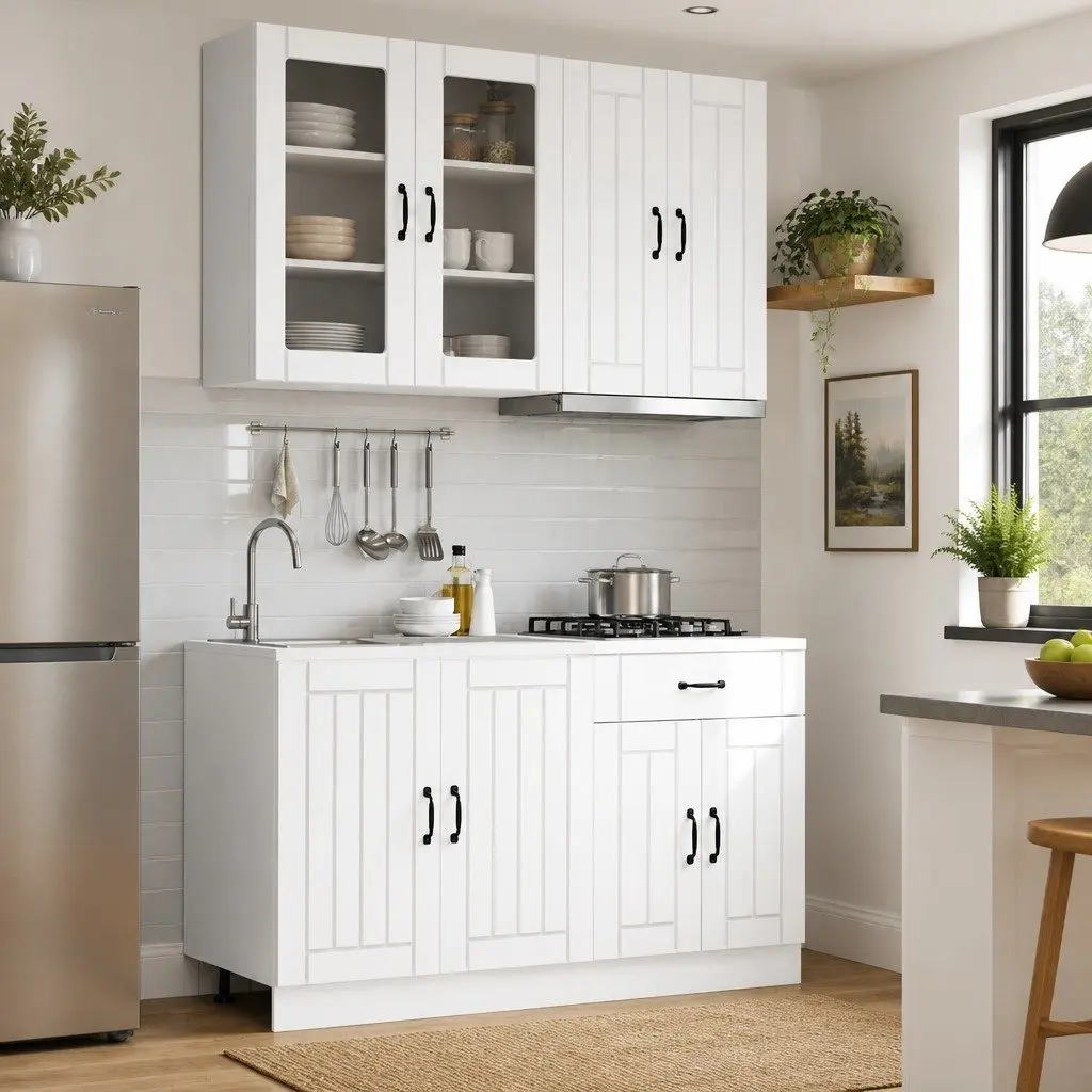 Kitchen Cabinet Unit 4 Piece Modern Storage Organizer White Engineered Wood