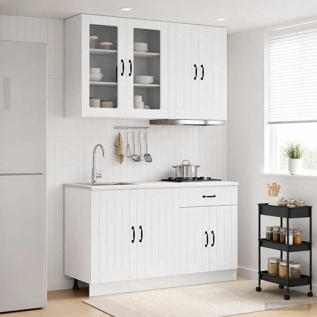 Kitchen Unit 4 Piece High Gloss White Engineered Wood Cabinet Storage Worktop