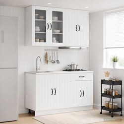 Kitchen Unit 4 Piece High Gloss White Engineered Wood Cabinet Storage Worktop