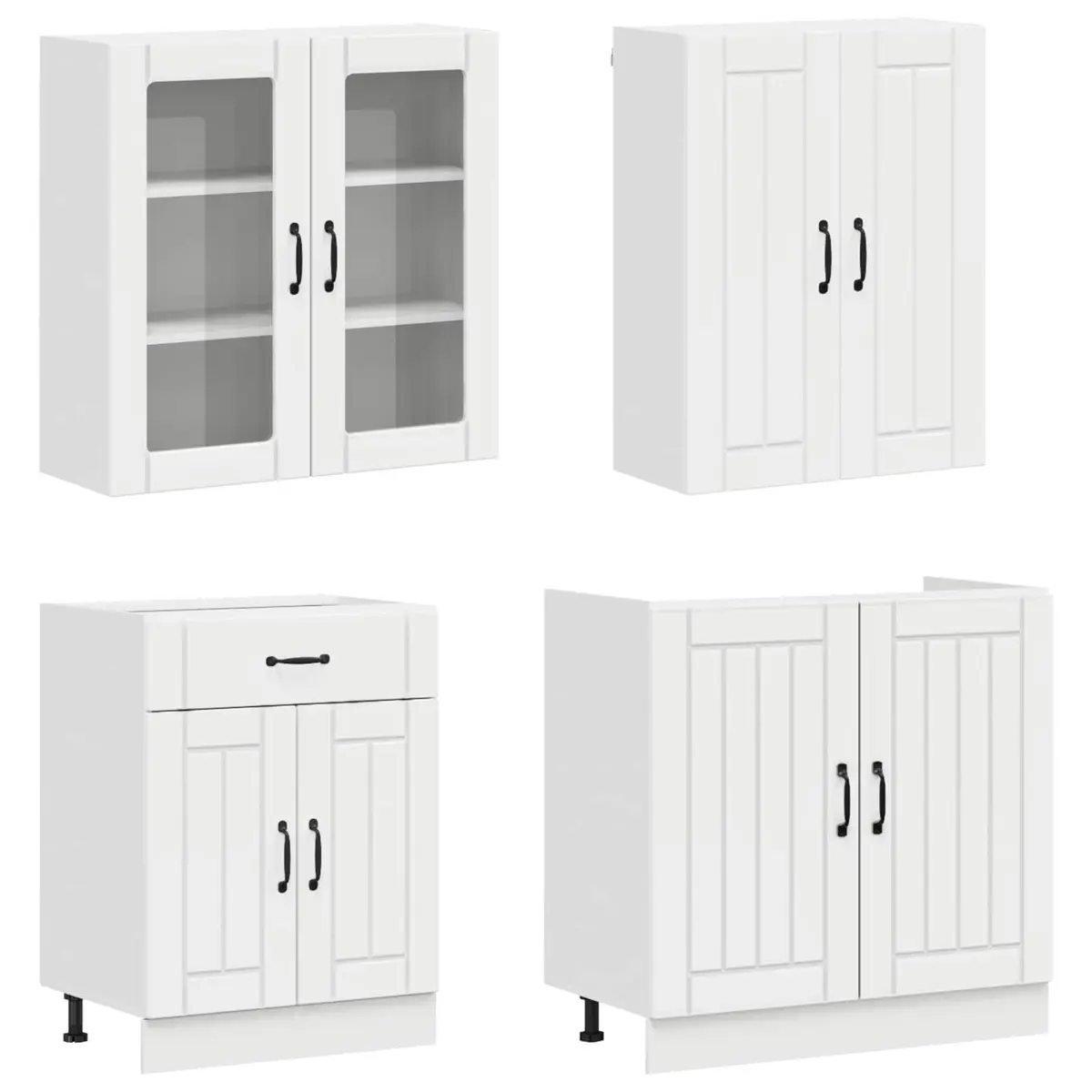 Kitchen Unit 4 Piece High Gloss White Engineered Wood Cabinet Storage Worktop