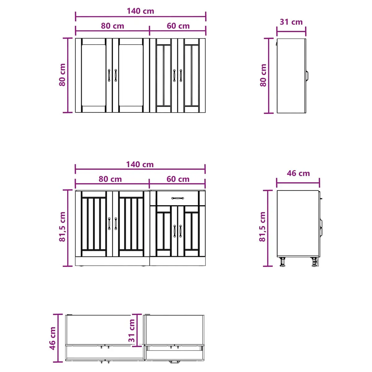 Kitchen Unit 4 Piece High Gloss White Engineered Wood Cabinet Storage Worktop