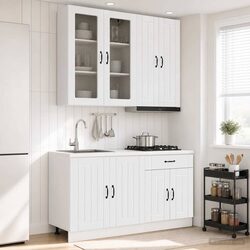 Kitchen Unit 4 Piece High Gloss White Engineered Wood Cabinet Storage Worktop
