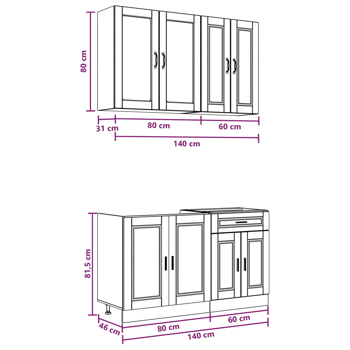 Kitchen Unit Engineered Wood Storage Organization 4 Pcs White