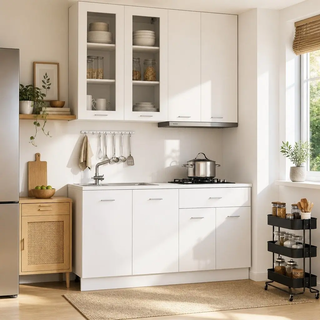 Kitchen Unit LYON 4 Piece White Engineered Wood Storage Cabinet Set Furniture