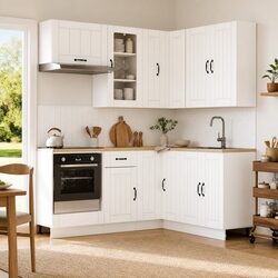 Kitchen Unit 8 Piece White Engineered Wood Modern Cabinet Storage Furniture