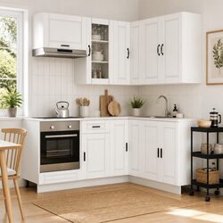 Kitchen Cabinet Unit 8 Piece White Engineered Wood Storage Furniture Set